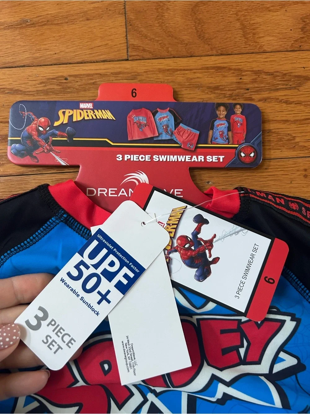 NWT Marvel Spiderman UPF 50+ boys 3pcs swimwear set size 6